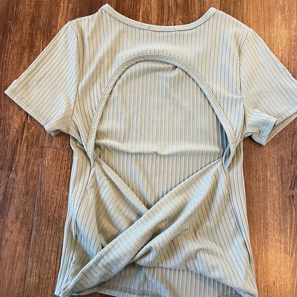Sage green open back ribbed shirt